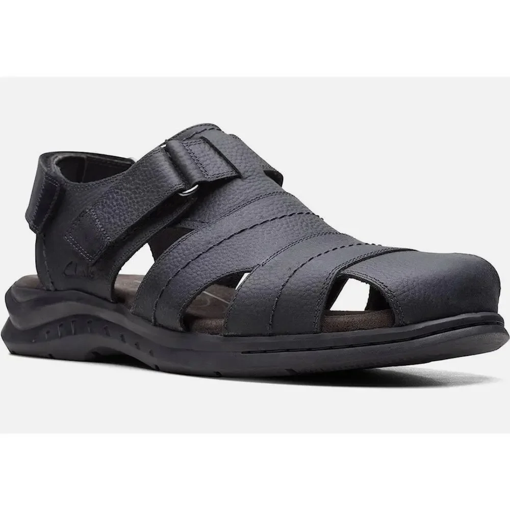 Clarks | NWT Men’s Size 8 Hapsford Cove Black Leather Sandals